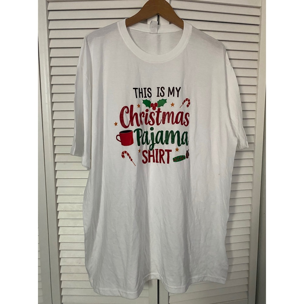 White Christmas Pajama Shirt Graphic Tee Short Sleeve Holiday T-Shirt 3XL